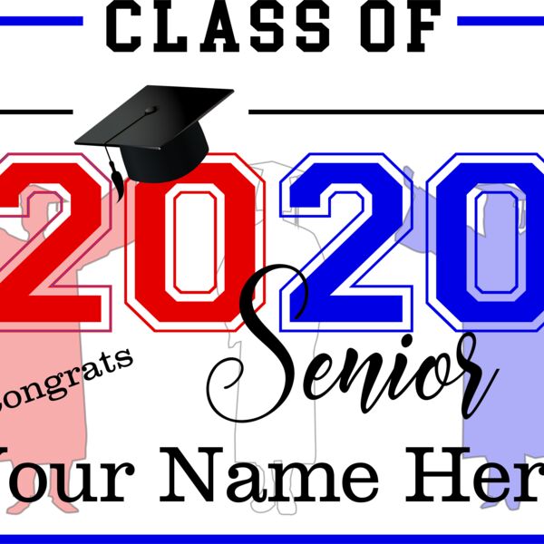 Graduation Sign - Class of 2020 Seniors with Silhouettes red white blue Thumbnail